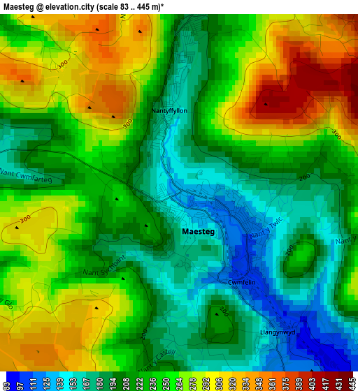 Maesteg elevation map