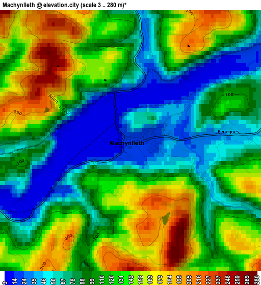 Machynlleth elevation map