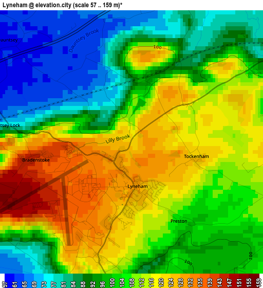 Lyneham elevation map