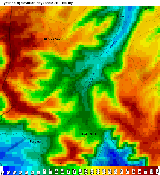 Lyminge elevation map