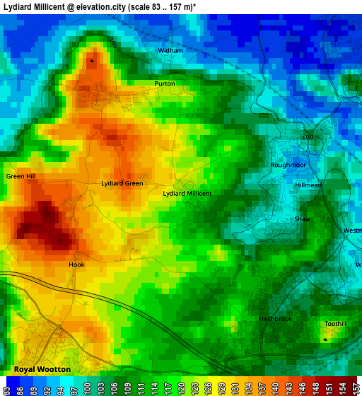 Lydiard Millicent elevation map