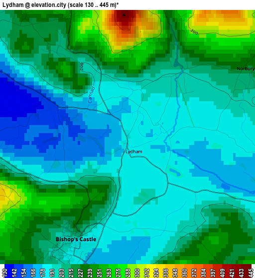 Lydham elevation map