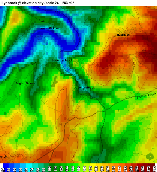 Lydbrook elevation map