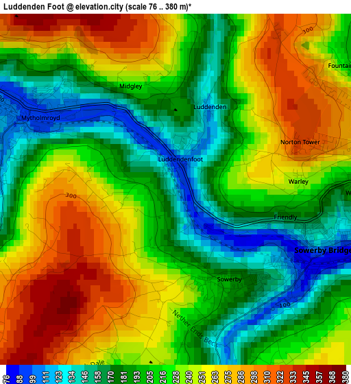 Luddenden Foot elevation map