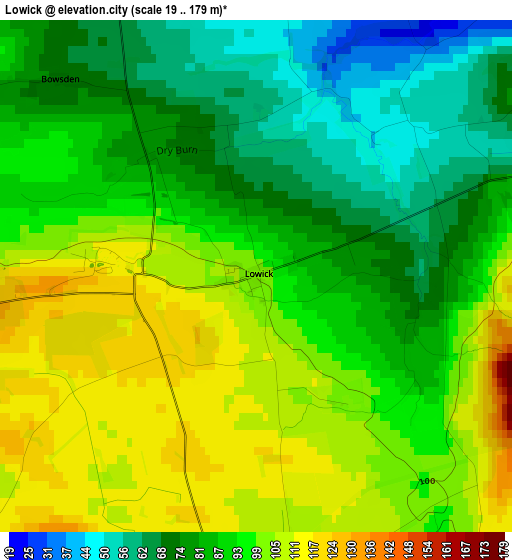 Lowick elevation map