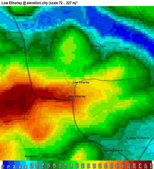 Low Etherley elevation map