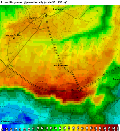 Lower Kingswood elevation map