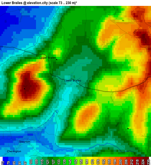 Lower Brailes elevation map