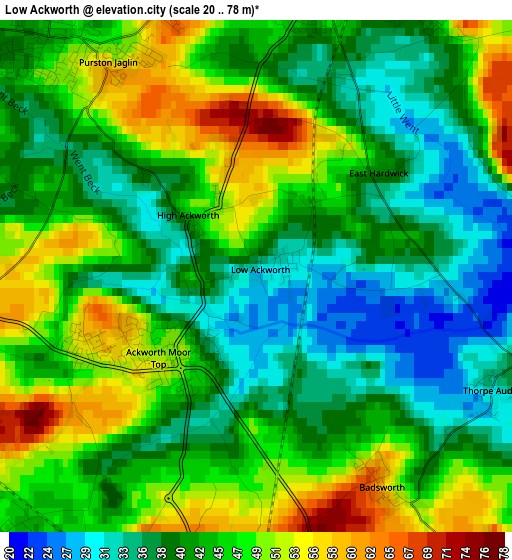 Low Ackworth elevation map