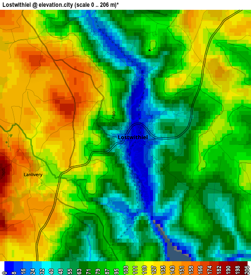 Lostwithiel elevation map