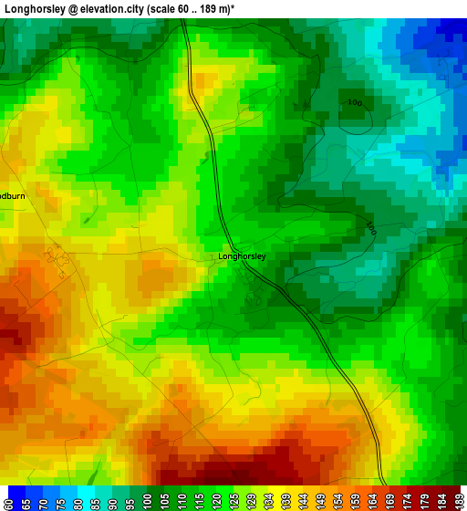 Longhorsley elevation map