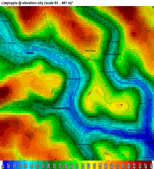 Llwynypia elevation map