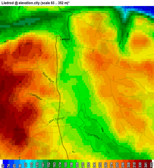 Lledrod elevation map