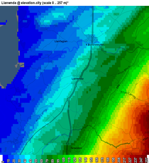 Llanwnda elevation map