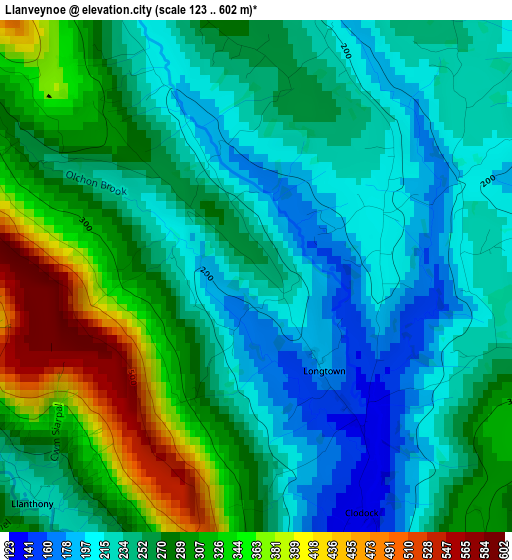 Llanveynoe elevation map