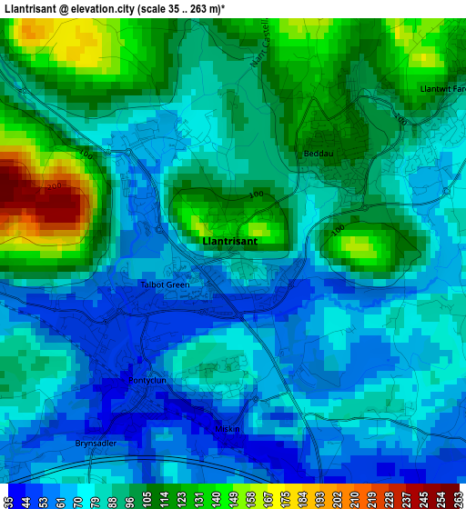 Llantrisant elevation map