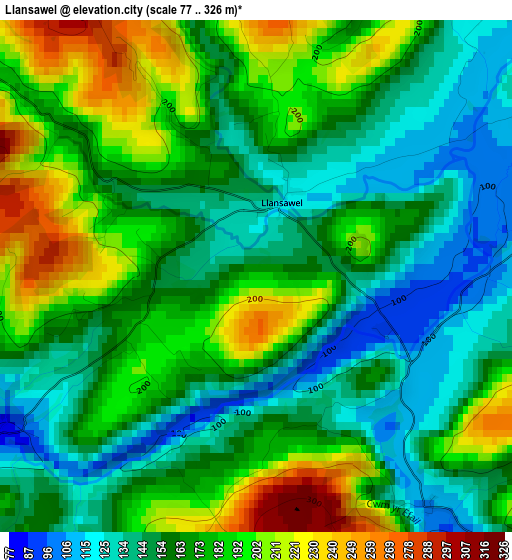 Llansawel elevation map