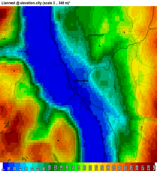 Llanrwst elevation map