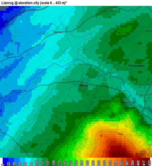 Llanrug elevation map