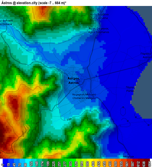 Ástros elevation map