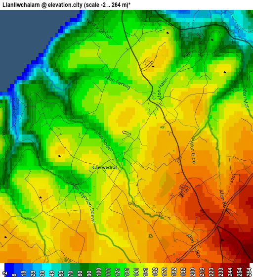 Llanllwchaiarn elevation map