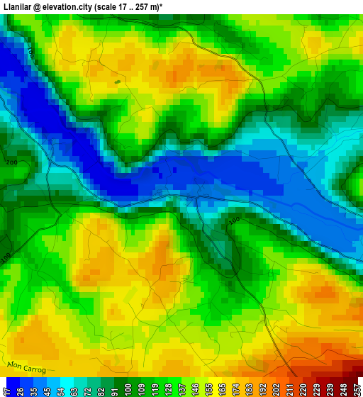 Llanilar elevation map