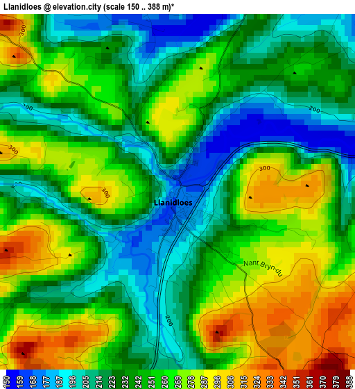 Llanidloes elevation map