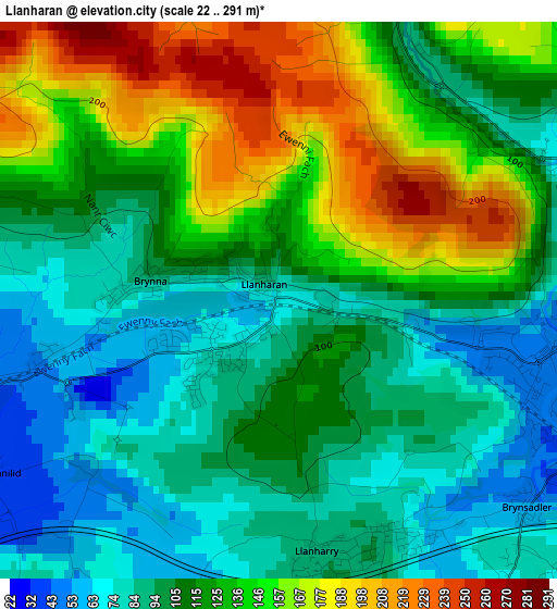 Llanharan elevation map