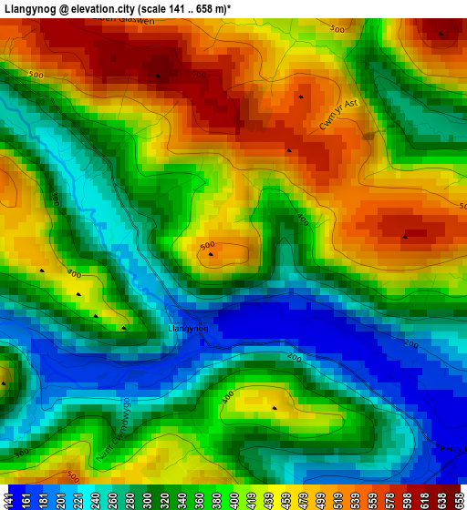 Llangynog elevation map