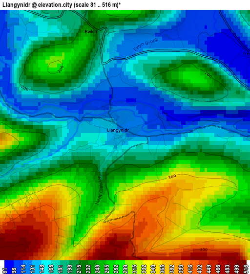 Llangynidr elevation map