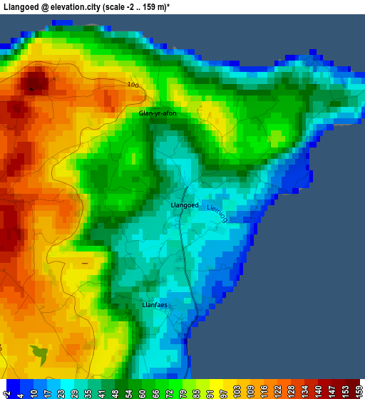 Llangoed elevation map