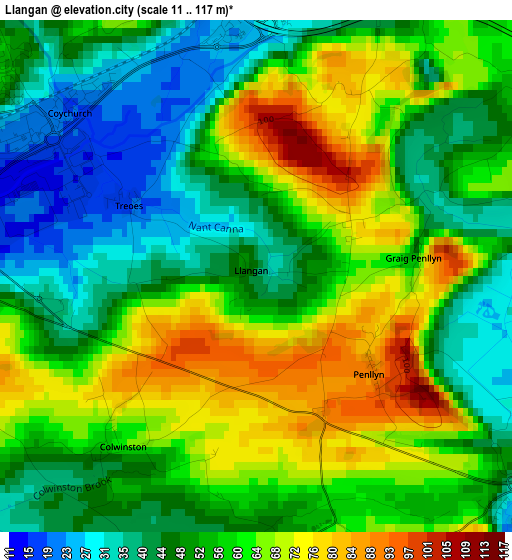 Llangan elevation map