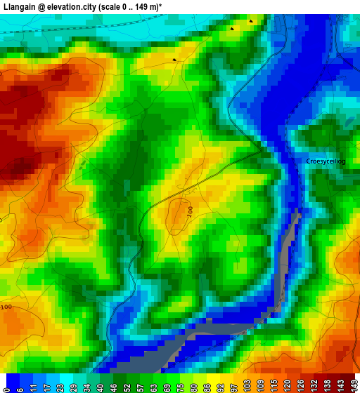 Llangain elevation map