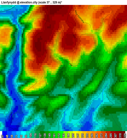 Llanfynydd elevation map