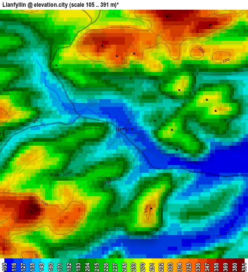 Llanfyllin elevation map