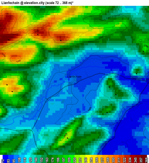 Llanfechain elevation map