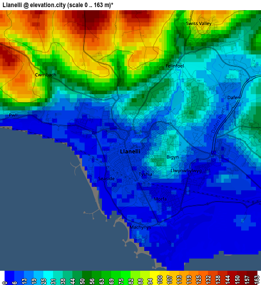 Llanelli elevation map