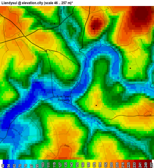 Llandysul elevation map