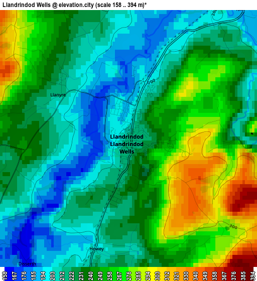 Llandrindod Wells elevation map