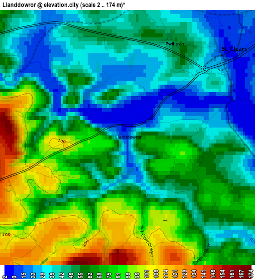 Llanddowror elevation map