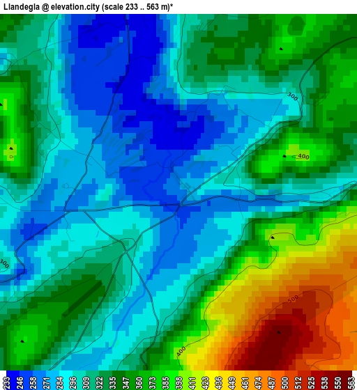 Llandegla elevation map