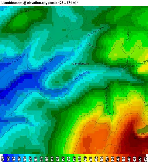 Llanddeusant elevation map