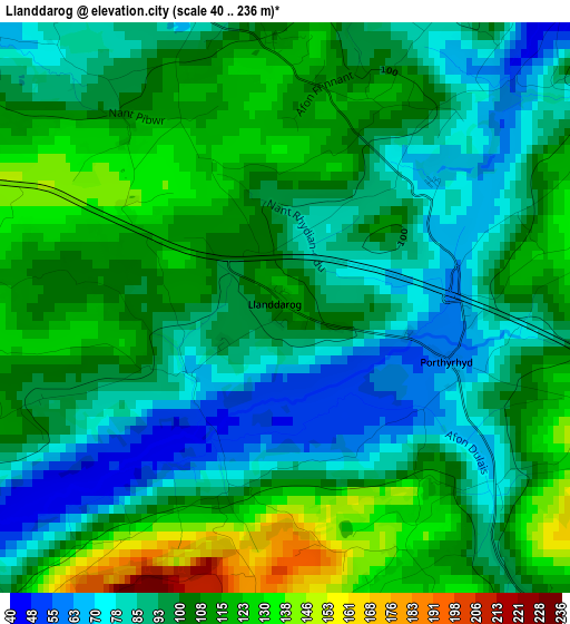 Llanddarog elevation map