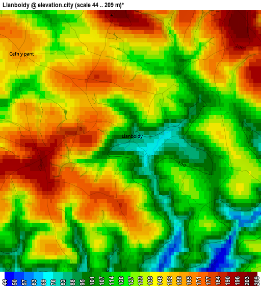 Llanboidy elevation map