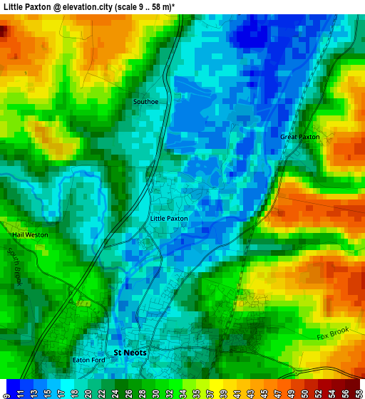 Little Paxton elevation map