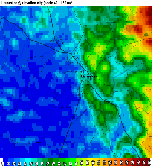 Lisnaskea elevation map