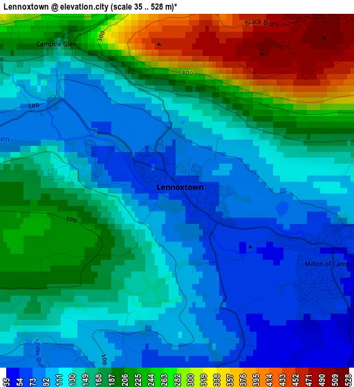 Lennoxtown elevation map
