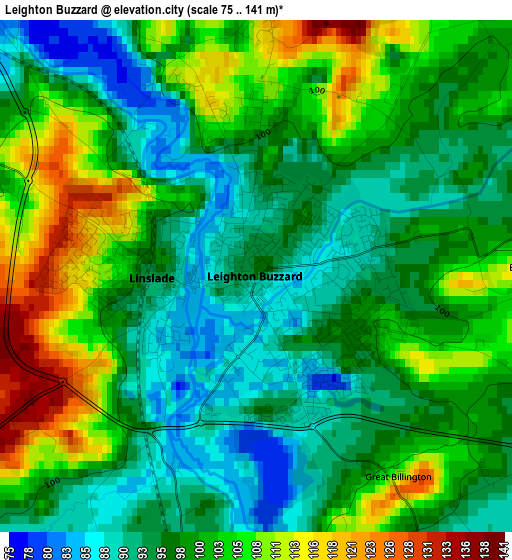 Leighton Buzzard elevation map