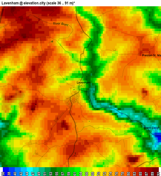 Lavenham elevation map