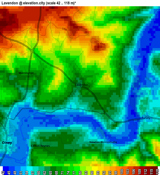 Lavendon elevation map